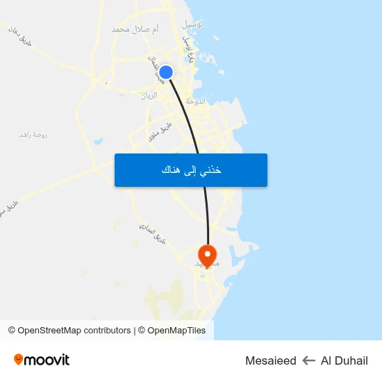 Al Duhail to Mesaieed map