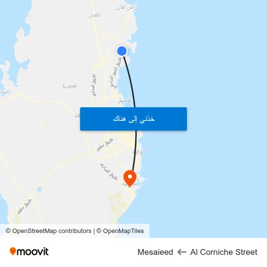 Al Corniche Street to Mesaieed map