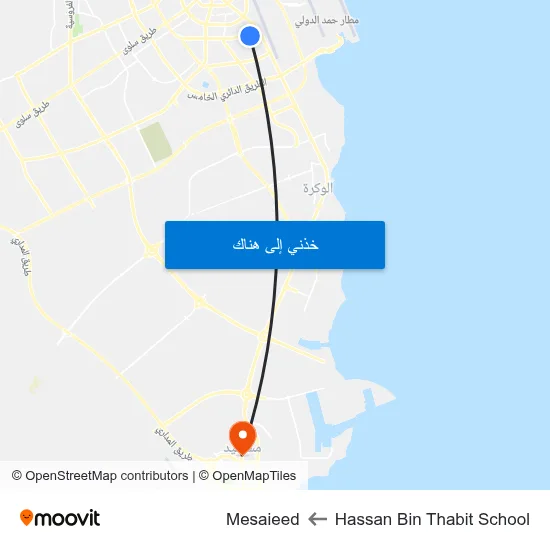 Hassan Bin Thabit School to Mesaieed map