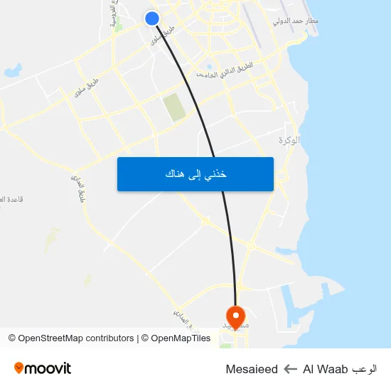 الوعب Al Waab to Mesaieed map