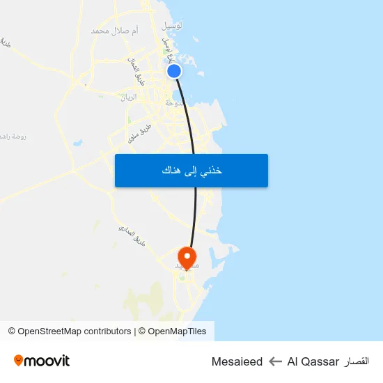 القصار Al Qassar to Mesaieed map