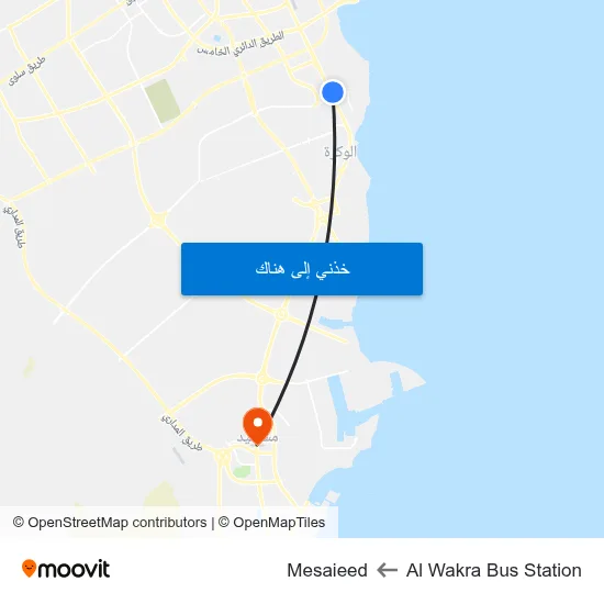 Al Wakra Bus Station to Mesaieed map