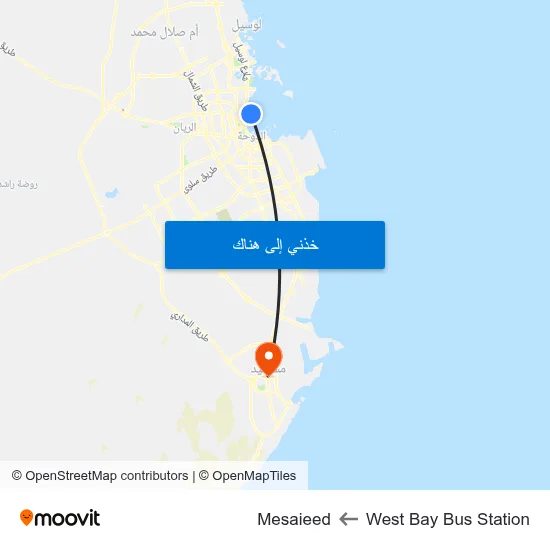 West Bay Bus Station to Mesaieed map