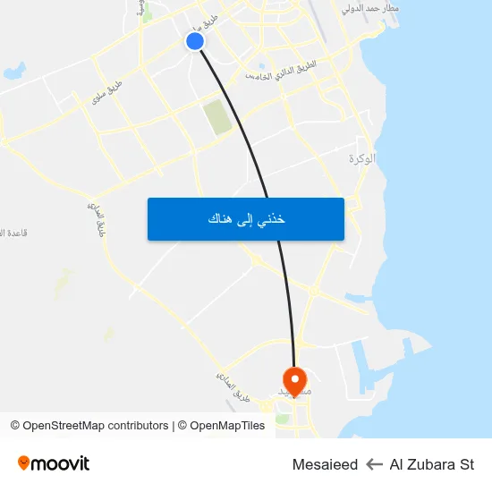 Al Zubara St to Mesaieed map