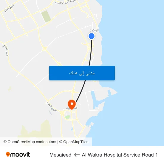 Al Wakra Hospital Service Road 1 to Mesaieed map