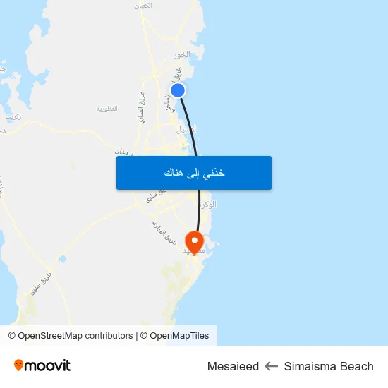 Simaisma Beach to Mesaieed map