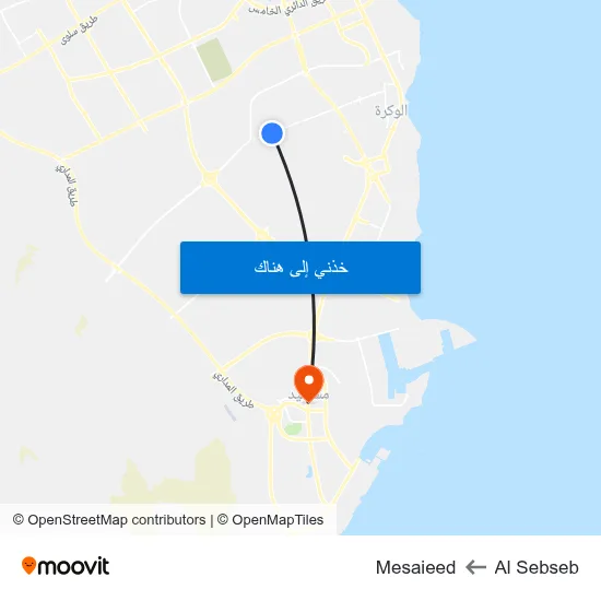 Al Sebseb to Mesaieed map