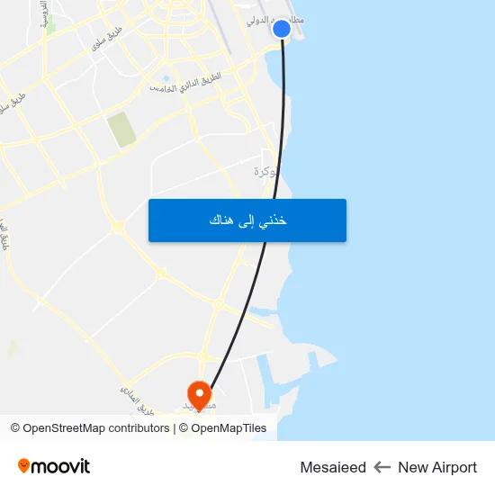 New Airport to Mesaieed map