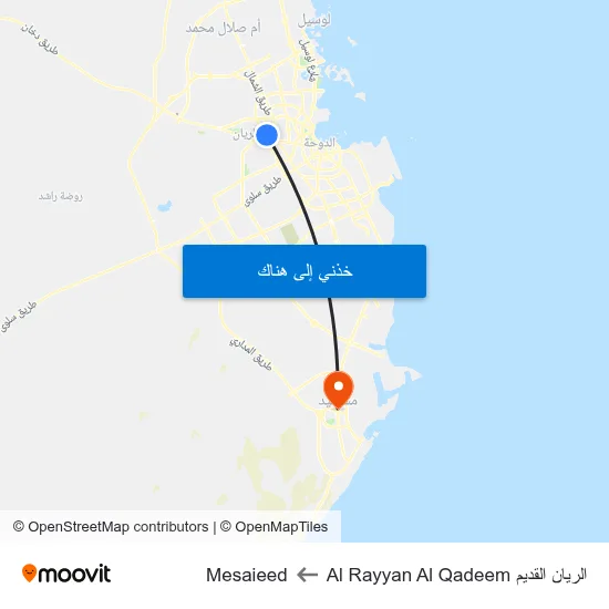 الريان القديم Al Rayyan Al Qadeem to Mesaieed map