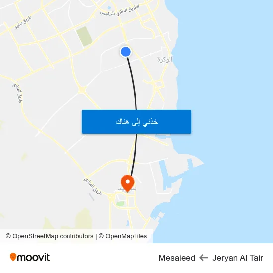Jeryan Al Tair to Mesaieed map