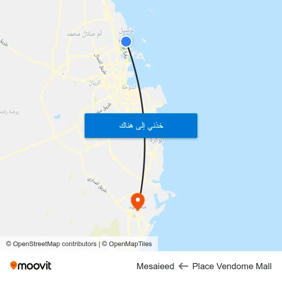 Place Vendome Mall to Mesaieed map