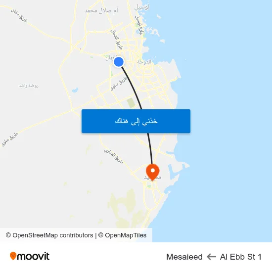 Al Ebb St 1 to Mesaieed map