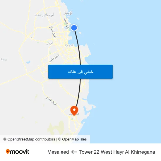 Tower 22 West Hayr Al Khirregana to Mesaieed map