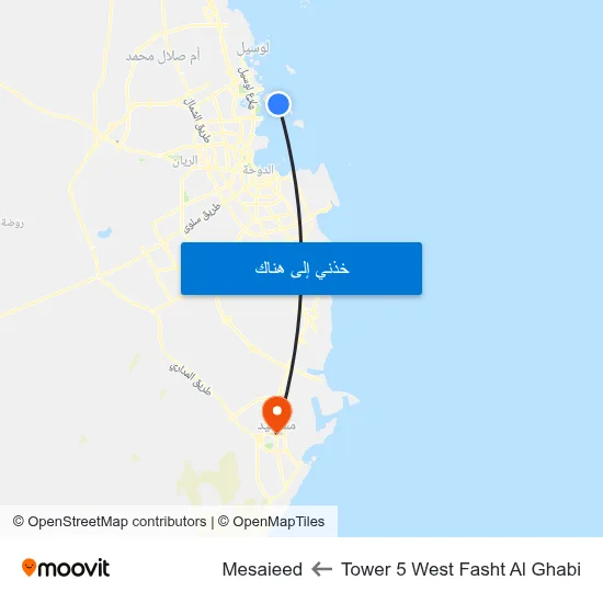 Tower 5 West Fasht Al Ghabi to Mesaieed map
