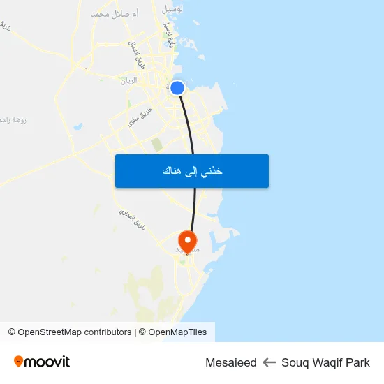 Souq Waqif Park to Mesaieed map