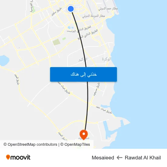Rawdat Al Khail to Mesaieed map