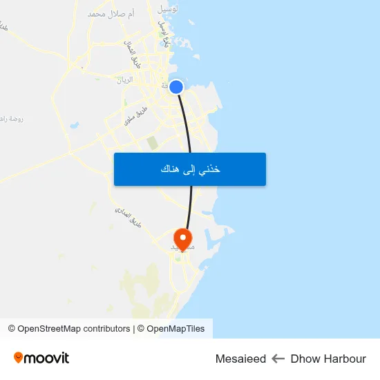 Dhow Harbour to Mesaieed map