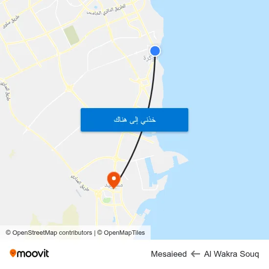 Al Wakra Souq to Mesaieed map