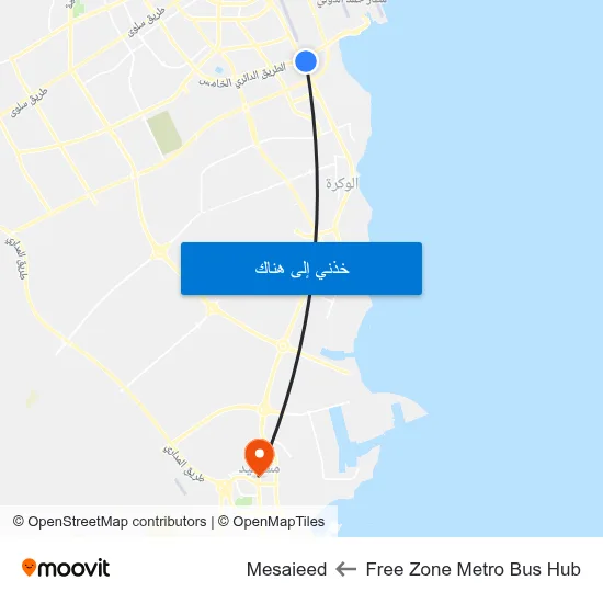 Free Zone Metro Bus Hub to Mesaieed map