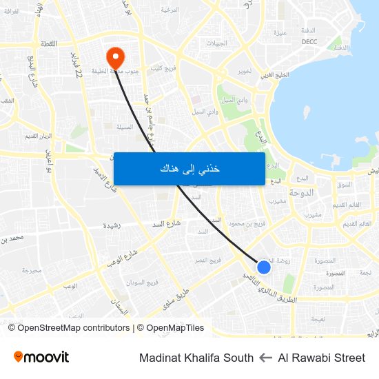 Al Rawabi Street to Madinat Khalifa South map