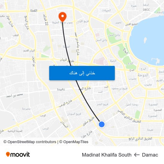Damac to Madinat Khalifa South map