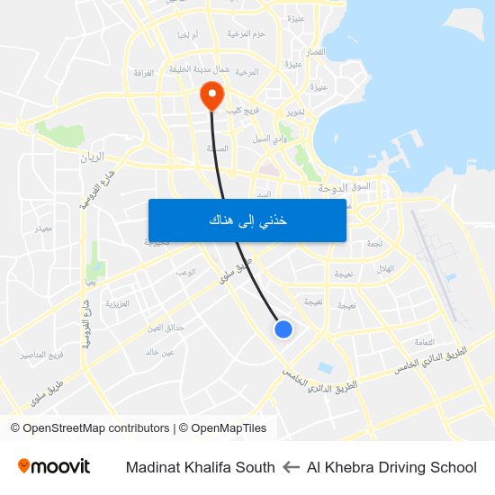Al Khebra Driving School to Madinat Khalifa South map