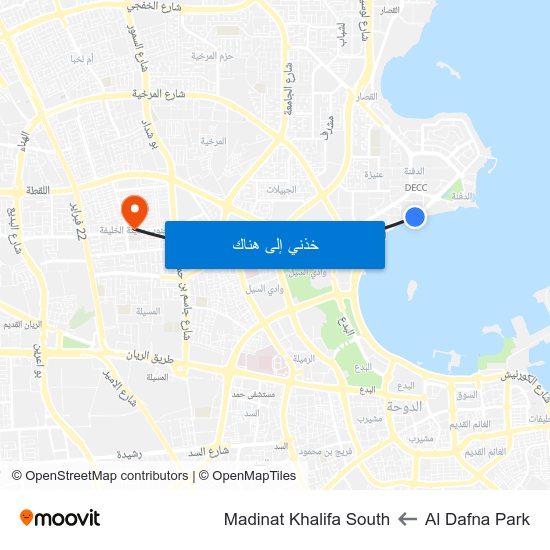 Al Dafna Park to Madinat Khalifa South map