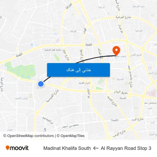 Al Rayyan Road Stop 3 to Madinat Khalifa South map