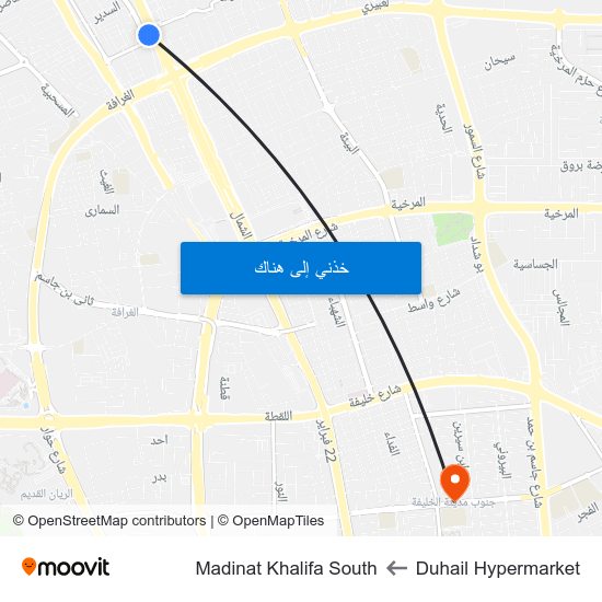 Duhail Hypermarket to Madinat Khalifa South map