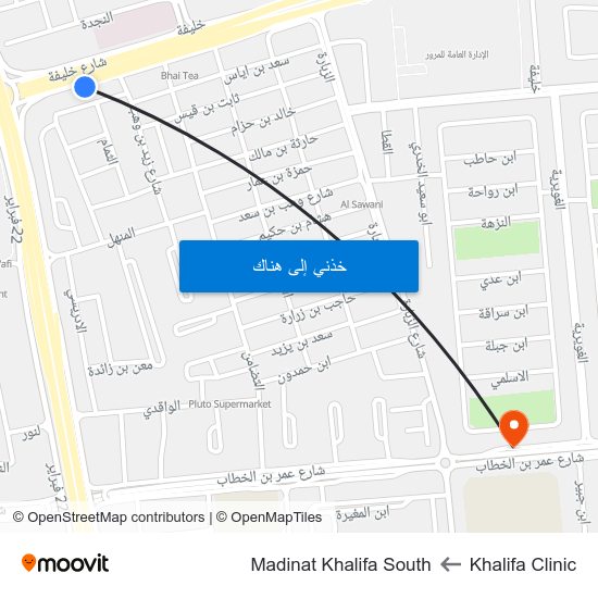 Khalifa Clinic to Madinat Khalifa South map