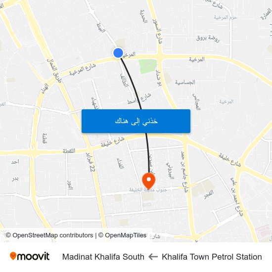 Khalifa Town Petrol Station to Madinat Khalifa South map