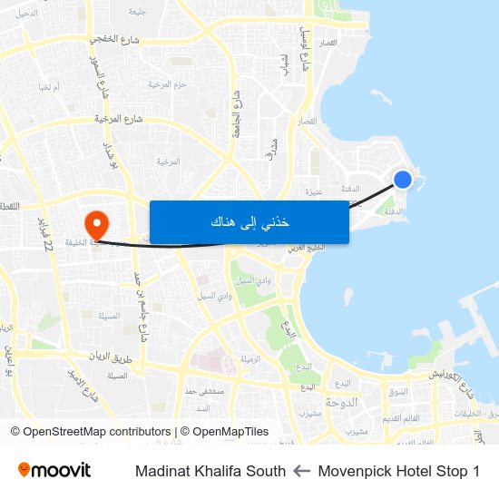 Movenpick Hotel Stop 1 to Madinat Khalifa South map