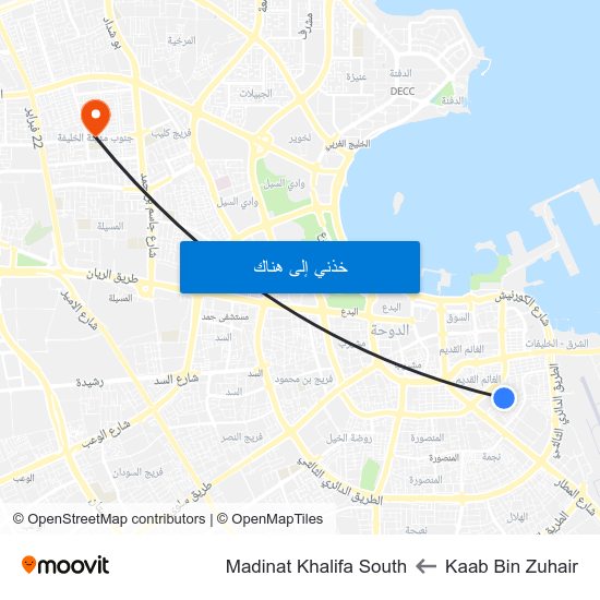 Kaab Bin Zuhair to Madinat Khalifa South map