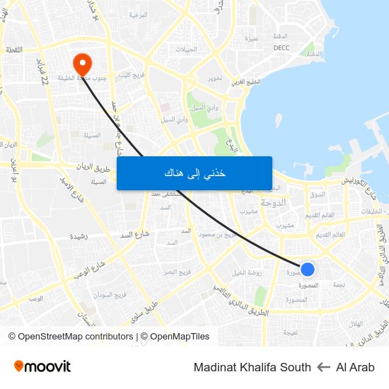 Al Arab to Madinat Khalifa South map