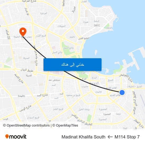 M114 Stop 7 to Madinat Khalifa South map