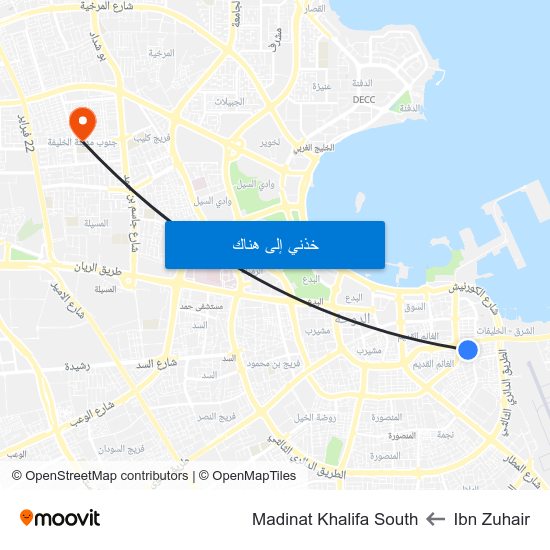 Ibn Zuhair to Madinat Khalifa South map