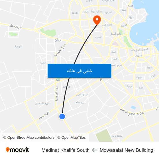 Mowasalat New Building to Madinat Khalifa South map