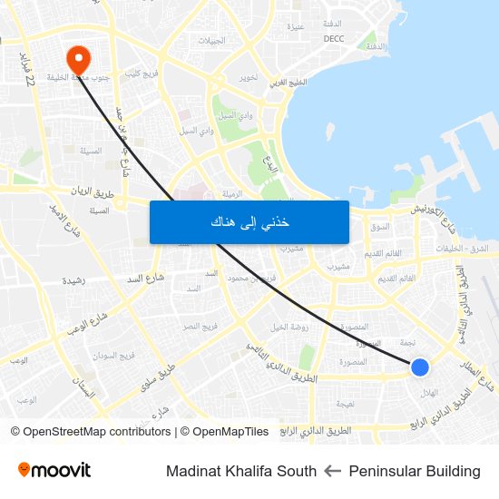 Peninsular Building to Madinat Khalifa South map