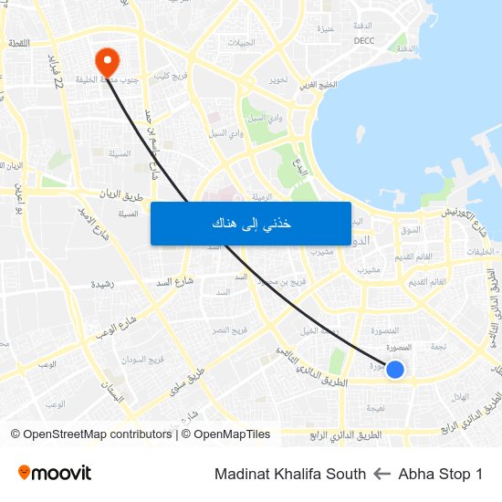 Abha Stop 1 to Madinat Khalifa South map