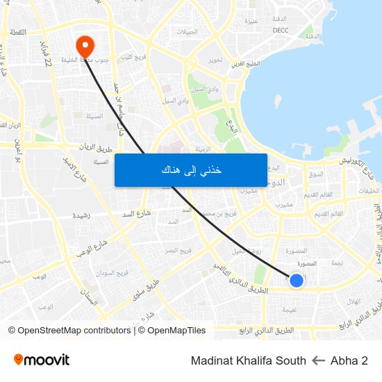 Abha 2 to Madinat Khalifa South map