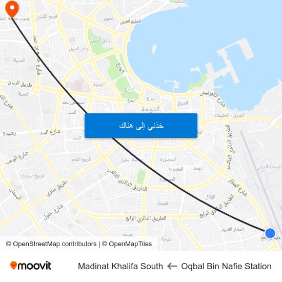 Oqbal Bin Nafie Station to Madinat Khalifa South map