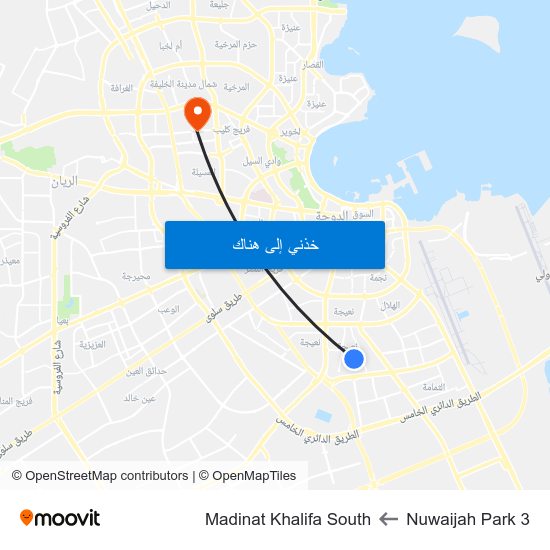 Nuwaijah Park 3 to Madinat Khalifa South map