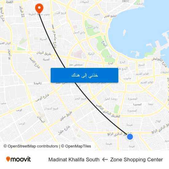 Zone Shopping Center to Madinat Khalifa South map