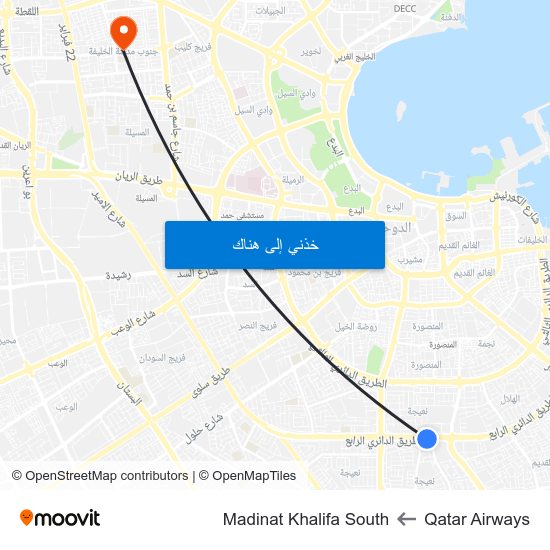 Qatar Airways to Madinat Khalifa South map