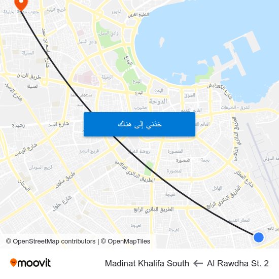 Al Rawdha St. 2 to Madinat Khalifa South map