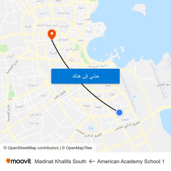 American Academy School 1 to Madinat Khalifa South map