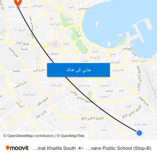 Bhavans Public School (Stop-B) to Madinat Khalifa South map