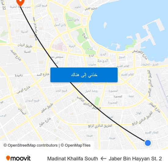 Jaber Bin Hayyan St. 2 to Madinat Khalifa South map