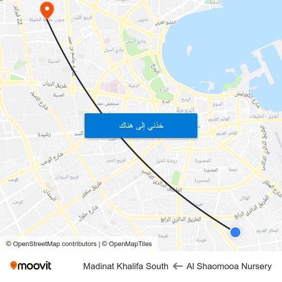 Al Shaomooa Nursery to Madinat Khalifa South map