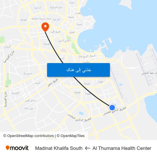 Al Thumama Health Center to Madinat Khalifa South map
